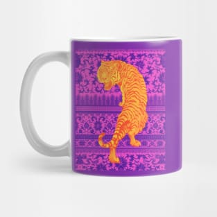 Hong Kong Neon Orange Tiger with Purple and Pink Floral Pattern - Animal Lover Mug